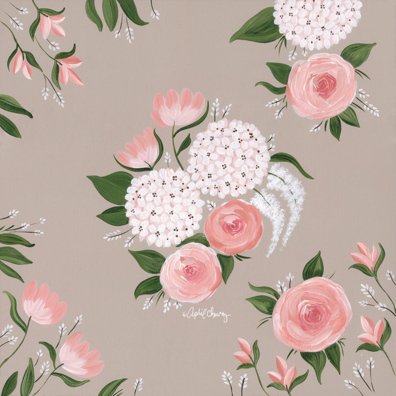 Imprimé floral rose et blanc par April Chavez - reproduction, H 20 po x l 20 po, Toile tendue