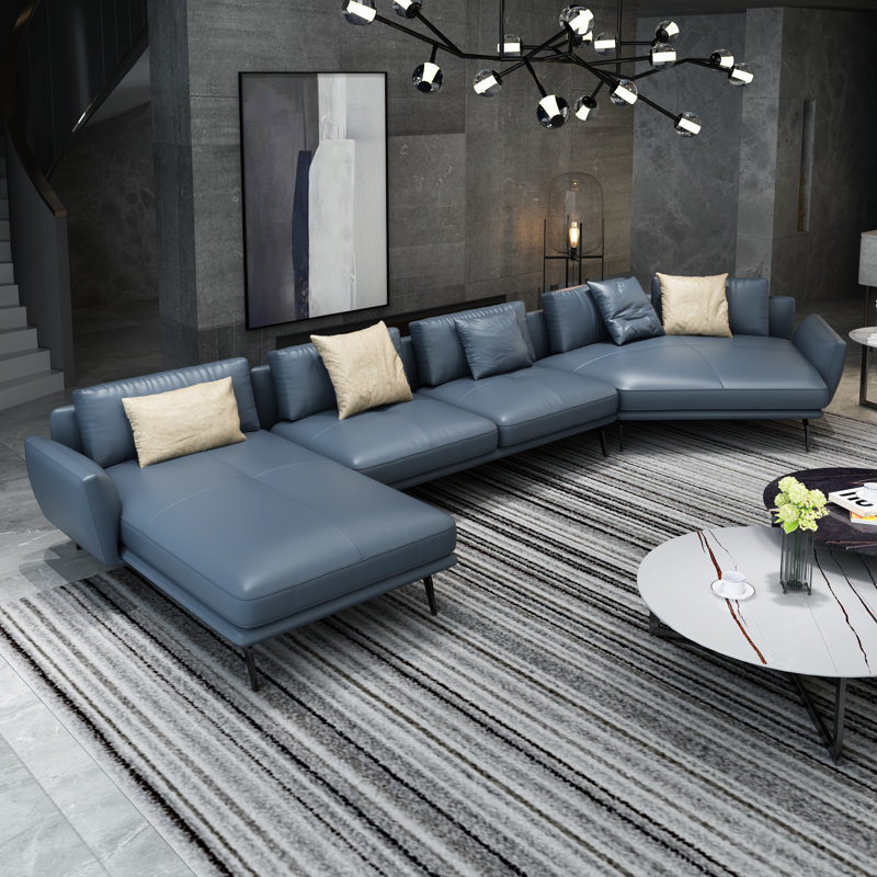 Purvis Upholstered Sectional, Left Hand Facing, Smokey Gray Genuine Leather