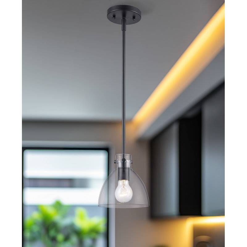 Luminaire suspendu en verre Martins, H 44,8 po x l 6,7 po x P 6,7 po, Noir