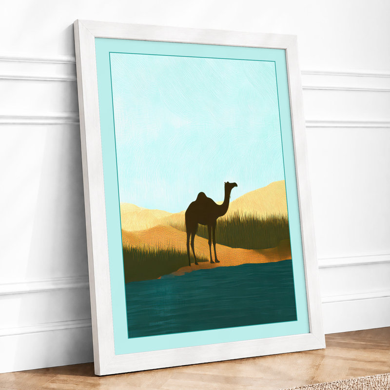 Camel in Silhouette Minimalist 1 Piece Single Picture Frame Wall Art, A3 - 42.0 x 29.7 cm, White