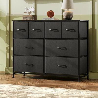 Commode Ojaswi à 8 tiroirs noir pour chambre à coucher de 39,4 po de hauteur, commode haute avec cadre en bois, bureau, commode pour le salon, placard, vestibule