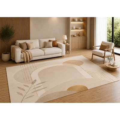 "Ultra Lightweight" 5'x7' Neutral Abstract Geometric Area Rug with Non-Slip Silicone Backing Low Pile Soft Carpet for Living Room Bedroom Office Modern Minimalist Decor