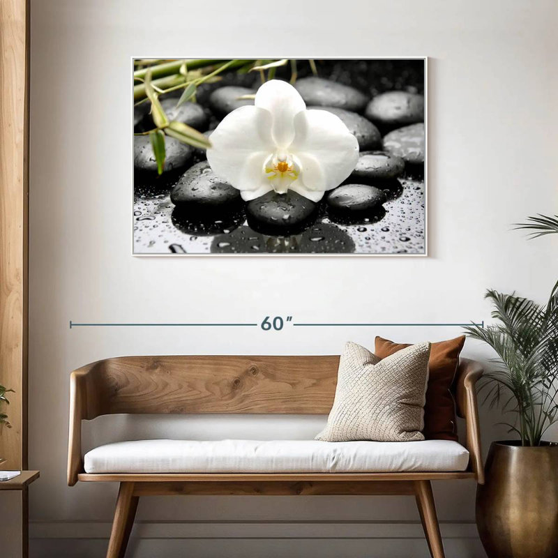Orchidée blanche, Cadre flottant blanc, 43 po x 29 po