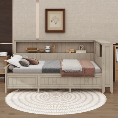 Stylish  Wood Daybed With Convenient Storage Shelves And Drawers by Lark Manor