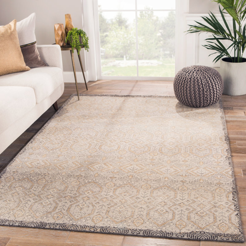 Tapis gris / doré en laine noué à la main Michaud Southwestern, Rectangle de 5 pi x 8 pi