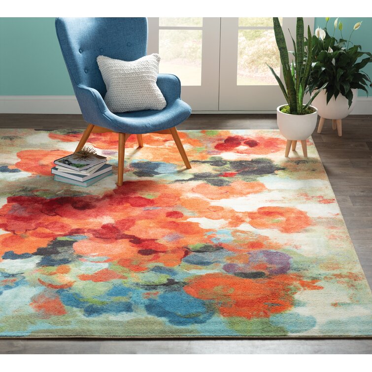 Miraloma Floral Green/Red/Orange Indoor / Outdoor Area Rug Andover Mills Rug Size: Rectangle 7'10 x 10'6