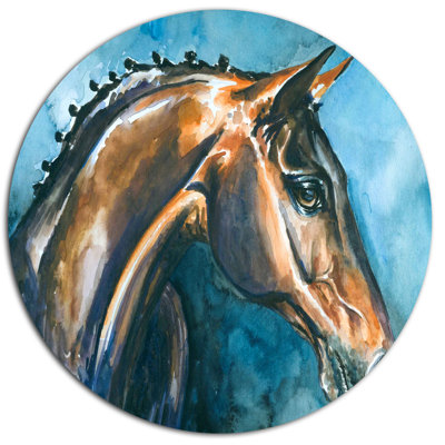 Brown Horse on Blue Watercolor - Animals Wood Wall Art