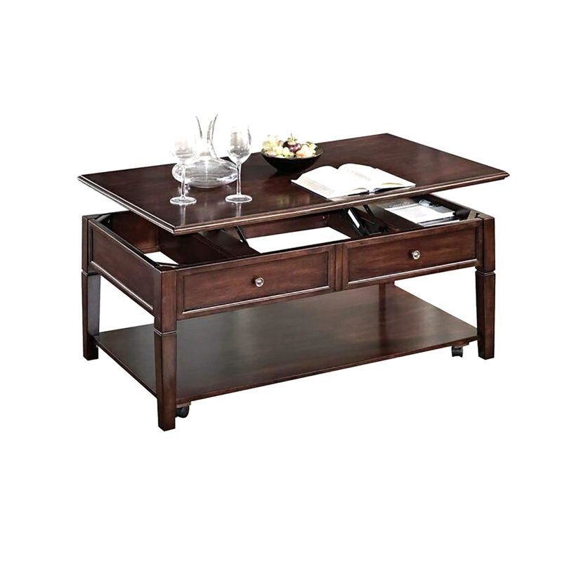 Table basse en bois avec plateau relevable en noyer