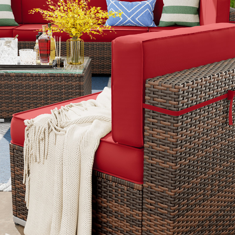 Angeli 8-Person Furniture Sets with Coffee Table, 1 Waterproof Covers, Red