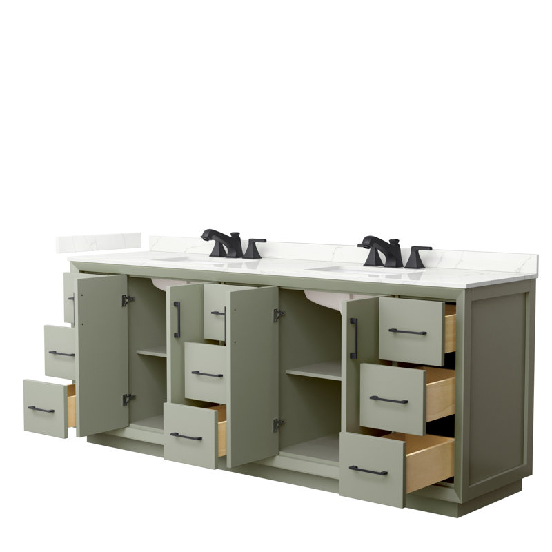 Strada 84'' W Double Vanity, Giotto Quartz, Light Green, Giotto Quartz