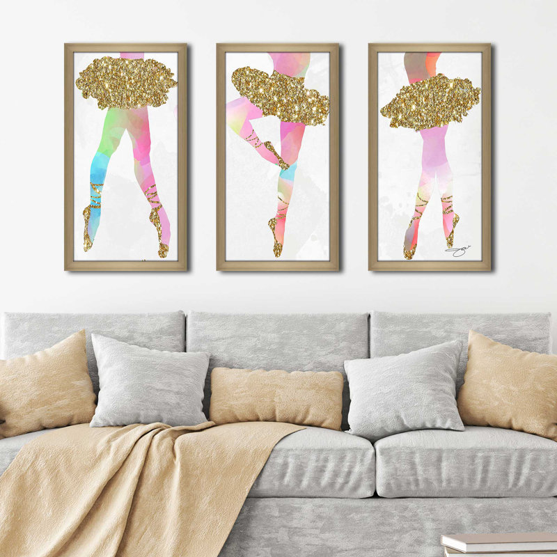 3 danseurs par Jodi - 3 pièces encadrées, L 40,5 po x H 25,5 po x P 1 po