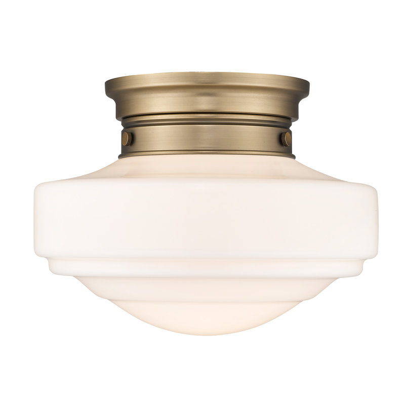 Plafonnier semi-encastré en verre Melora, Verre de lait rétro, Laiton moderne