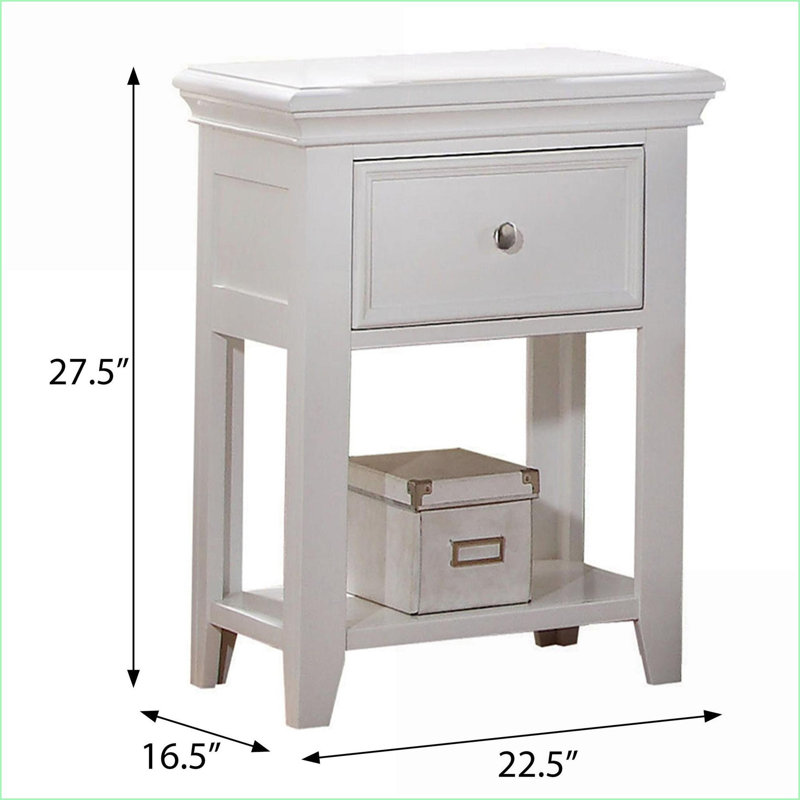 Table de chevet transitionnelle blanche avec 1 tiroir et 1 tablette