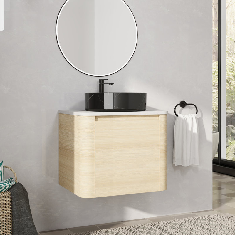 Meuble-lavabo mural simple 24 po avec lavabo en céramique, 24", Noir / blanc