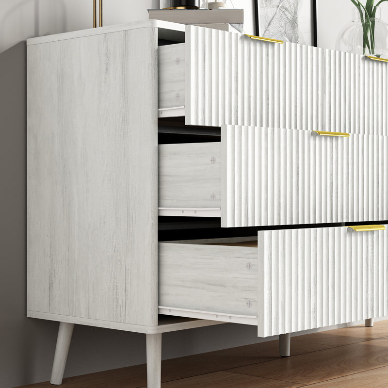 Fluted 7-Drawer Double Dresser For Bedroom, 55.1" Modern Chest Of Drawers With Deep Drawers, Curved Profile Design, Wood Drawer Organizer For Living Room, Hallway, Nursery, Hallway Closet