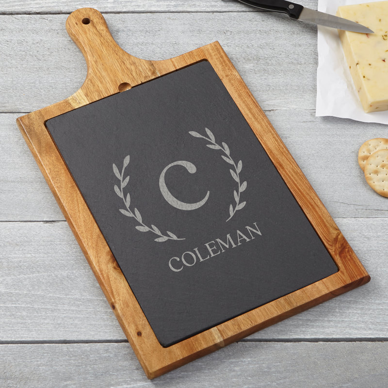 Laurel Initial Personalized Slate and Wood Paddle Cheese Board, Yes