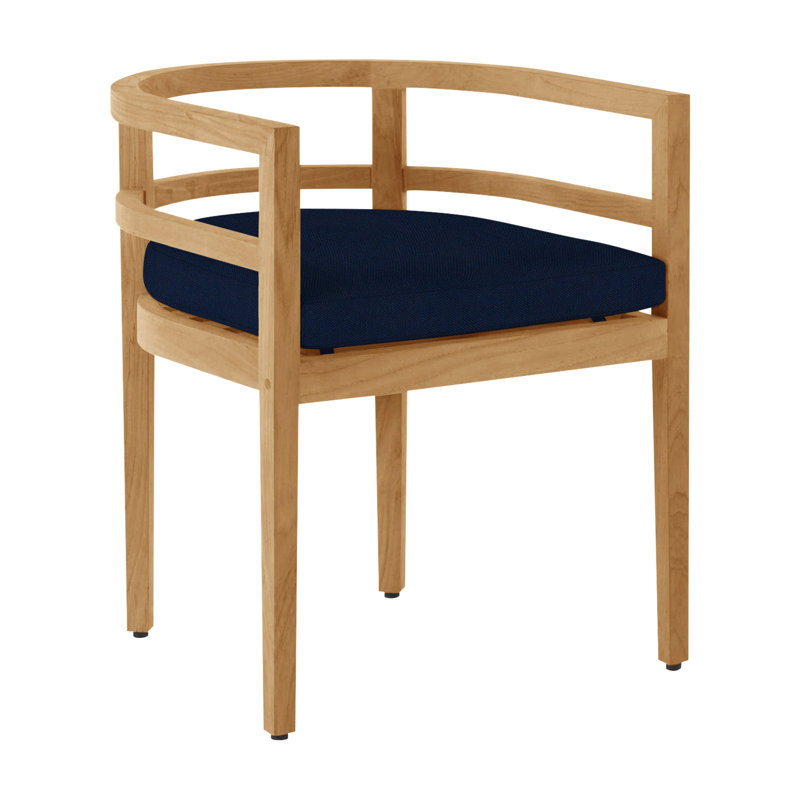 Santa Barbara Patio Dining Armchair with Cushions, Natural Teak, No Welt, Indigo Velvet