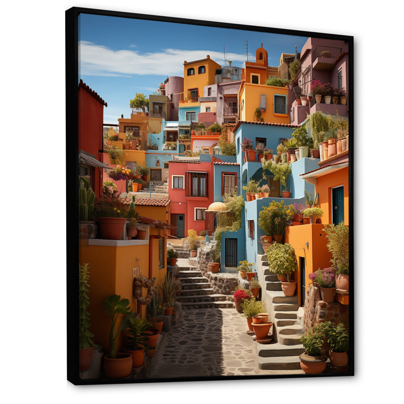 Madeehah Colorful Mexico Colorful Casas This IX sur impression sur toile, H 32 po x l 24 po x P 1 po, Cadre flottant noir