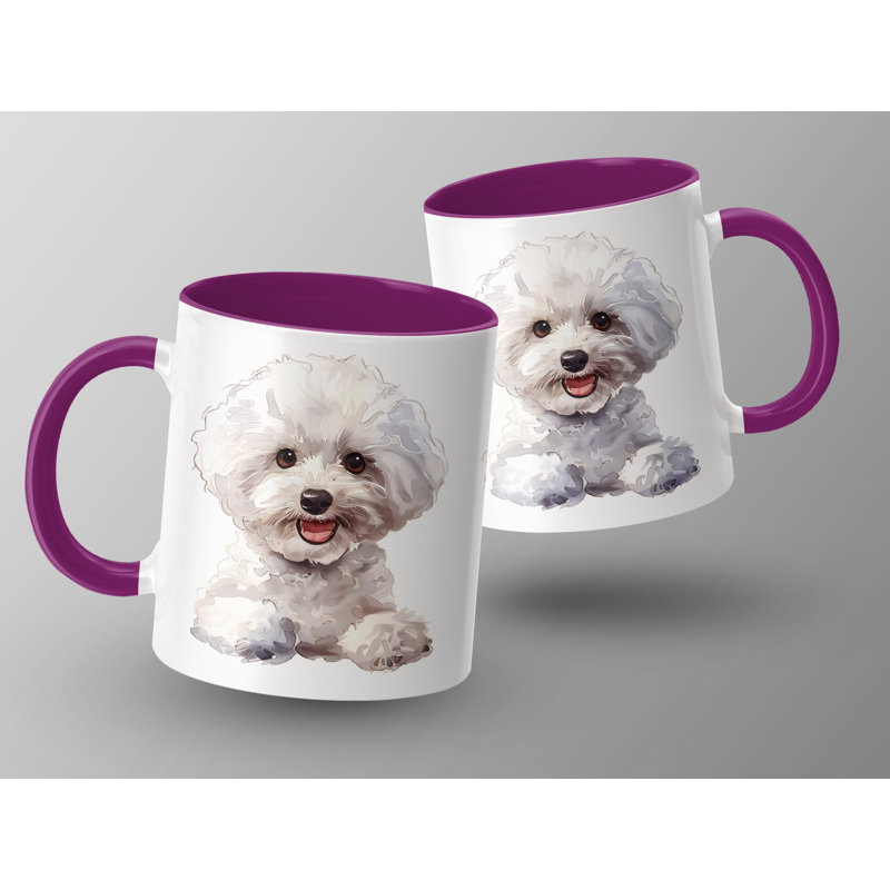 11oz Watercolour Bichon Frise Dog Coffee Mug, 2, Purple