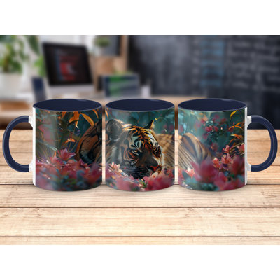 Realistic Animal Design 11oz Accent Mugs – Ceramic Coffee Cup with a Navy Handle and Interior