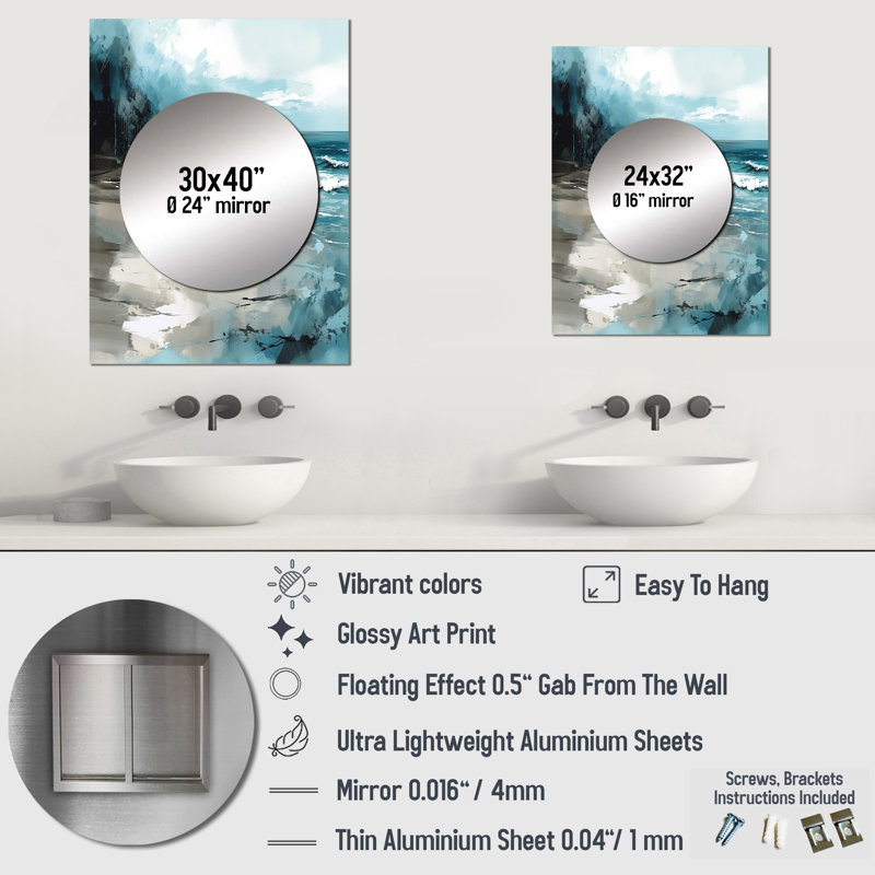 Coastal Waves IV - Modern Landscape Beach Mirror Wall Decor MTMIR63228, 32" x 24"