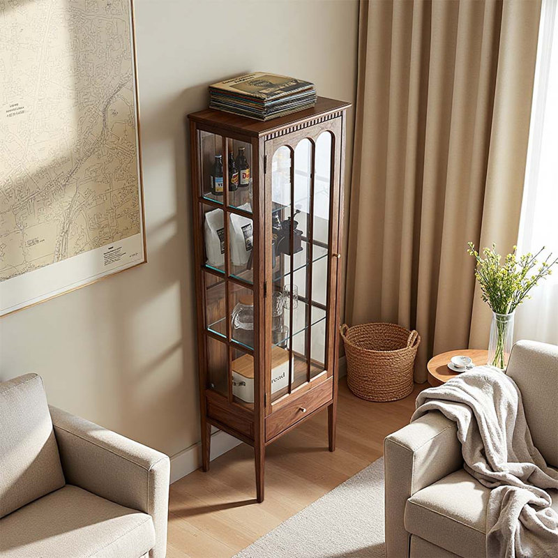 Vitrine en noyer de style rétro