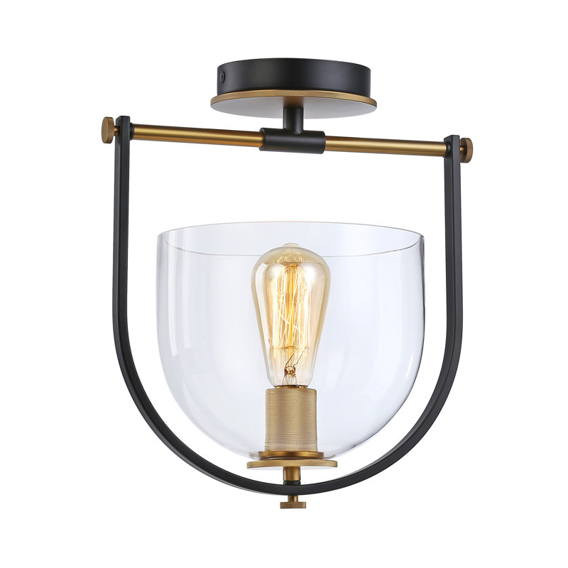 Cheshire Glass Semi Flush Mount, Black & Brass