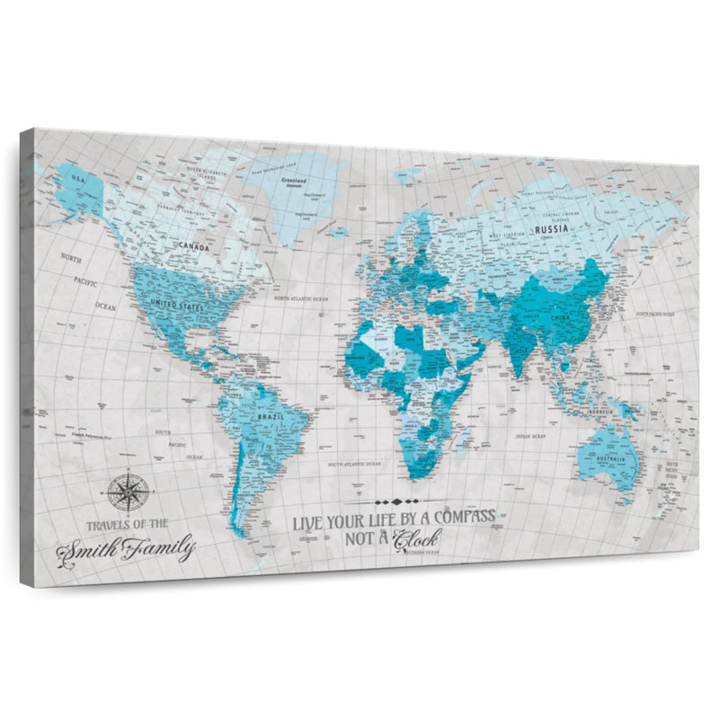 Carte du monde Personalized Life By A Compass, H 16 po x l 24 po, Oui