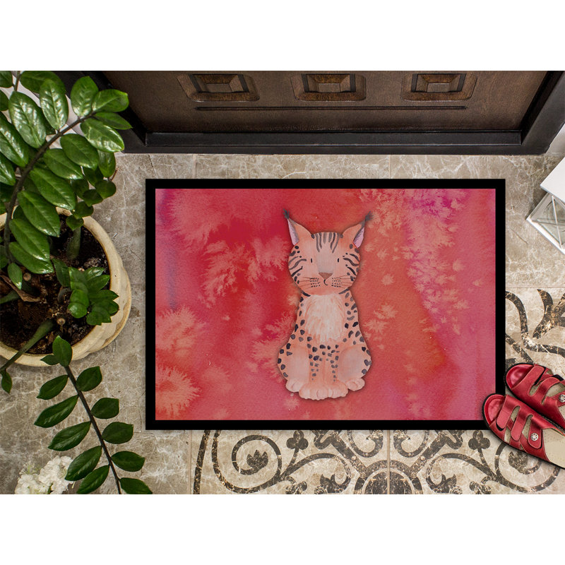 Tapis de porte pour l’extérieur antidérapant en aquarelle lynx Aurelio, H 0,2 po x l 36 po x P 24 po