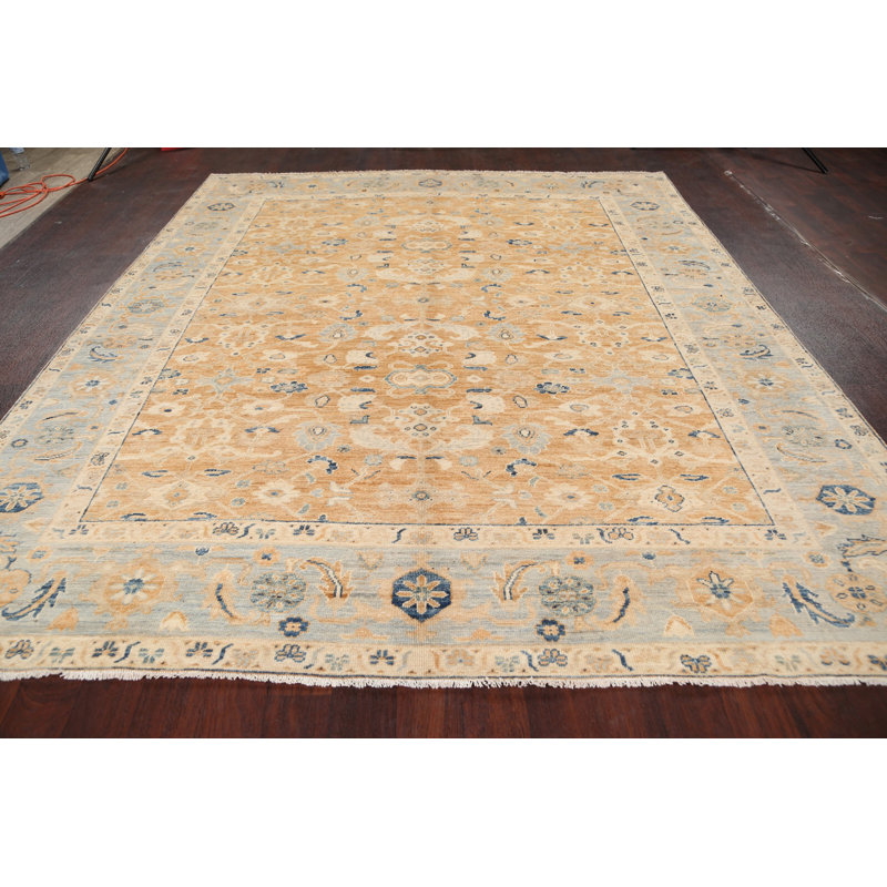 Tapis décoratif en laine de conception unique noué à la main New Age Khotan beige/Ivoire 8 pi 6 po x 10 pi 1 po