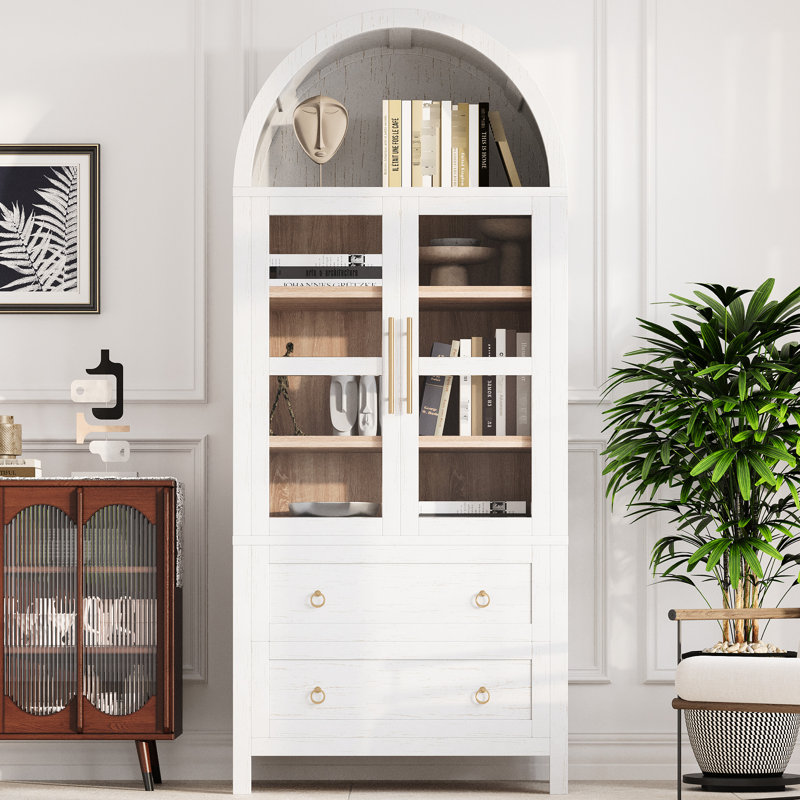 Elegant Arched Top Cabinet With 2 Doors, Drawers, And Soft-close Hinges For A Comfortable Practical Storage Space 71"h Kitchen Adjustable Shelves, Metal Round Pull Rings Easy Efficient Item Management