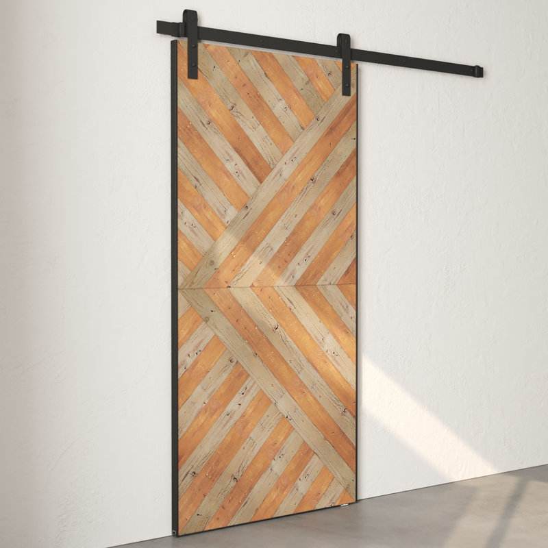 Porte de grange en bois massif Malibu teintée avec trousse de quincaillerie d'installation, 42 po x 96 po, Gris énigme