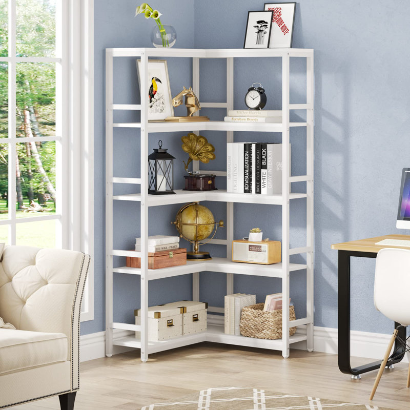 180cm H x 90cm W Metal Corner Bookcase, White