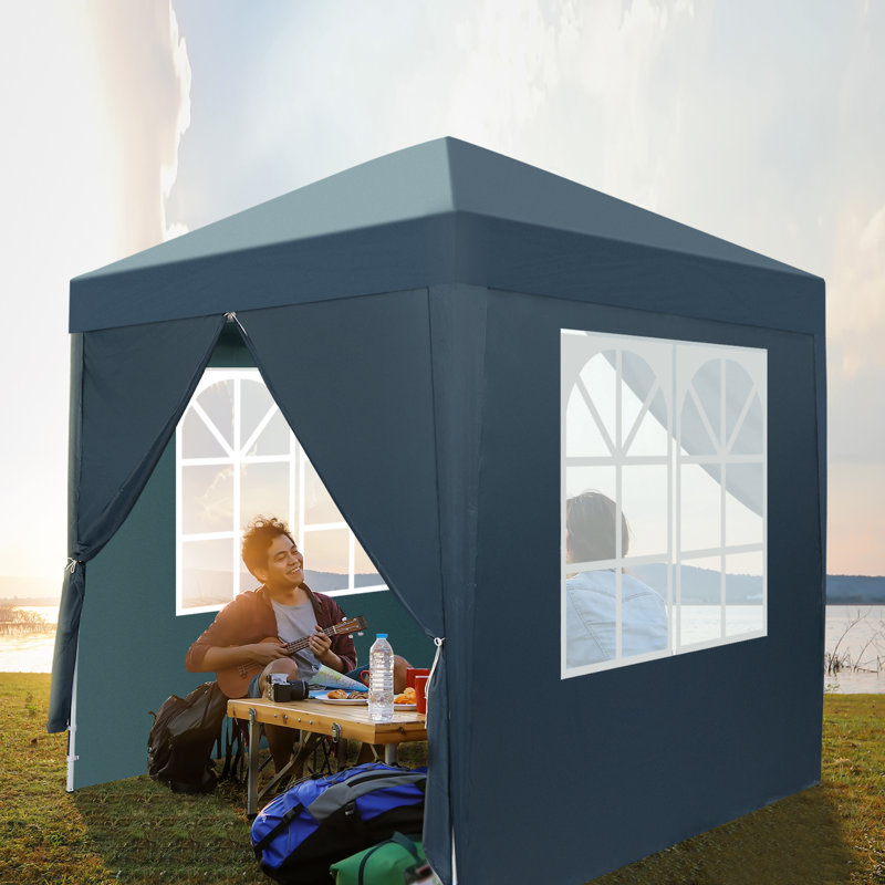 Outdoor Folding Metal Canopy With 4 Sidewalls, 100cm H x 80cm W x 80cm D, Grey