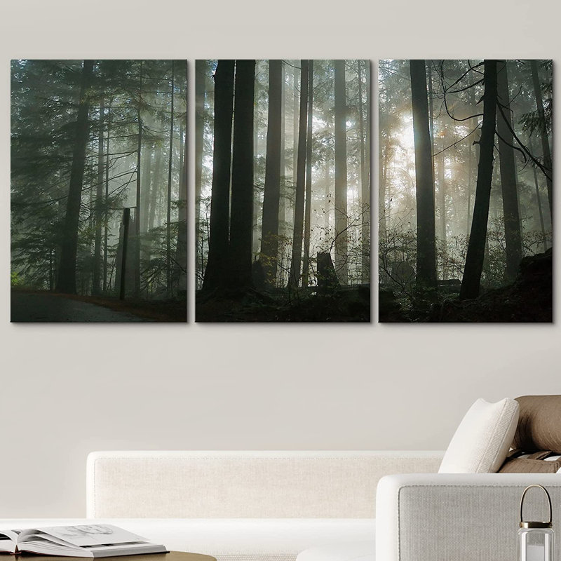 «Foggy Forest», ensemble de 3 impressions sur toile tendue, H 24 po x l 48 po x 1,5 po
