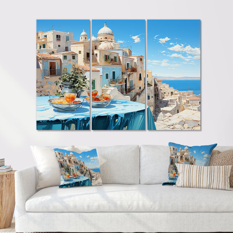Azure Street In Grèce I - Grèce, ensemble d'art sur toile, H 28 po x l 36 po x P 1 po, Toile tendue