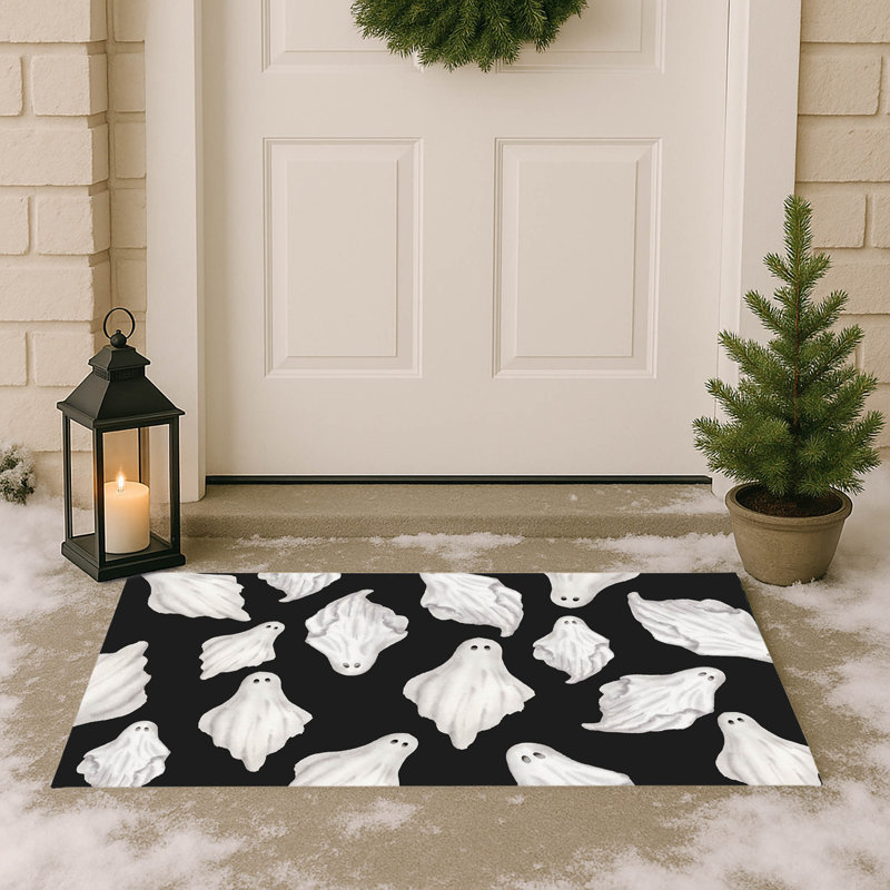 Tapis de porte extérieur Spooky Ghost, Gris anthracite, L 21 po x L 34 po