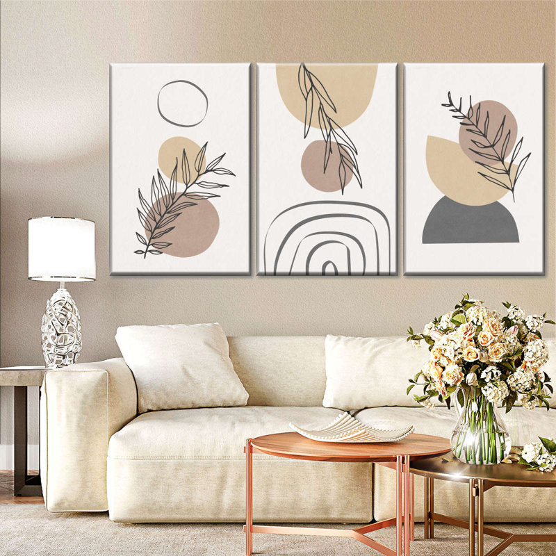 Nature, ensemble géométrique abstrait V sur toile, ensemble de 3 pièces, H 18 po x l 38 po x P 1,25 po
