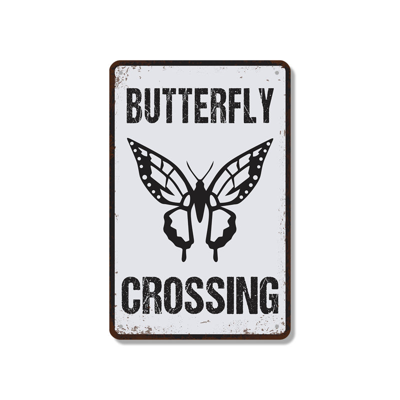 Enseigne en aluminium patinée 7 po x 10 po Butterfly Crossing Garden