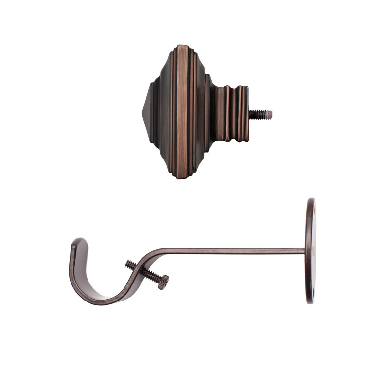 Brenton Single Curtain Rod with Stacked Square Finial, 28"-48", Antique Bronze