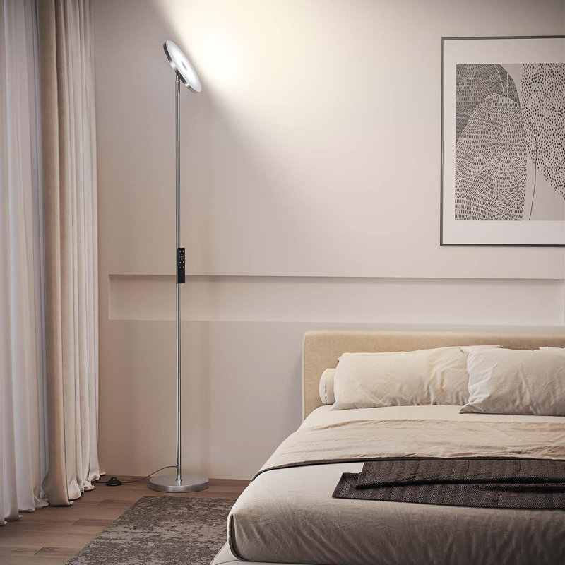 Lampadaires pour le salon, lampe sur pied à DEL 32W / 3000LM avec télécommande, Nickel