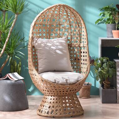 Natural Rattan Cocoon Chair in Alpine Cushion