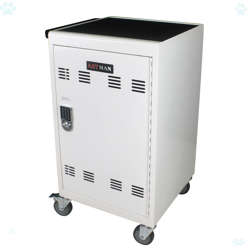Mobile Charging Cart And Cabinet For Tablets Laptops 30-Device With Combination Lock, Antique White
