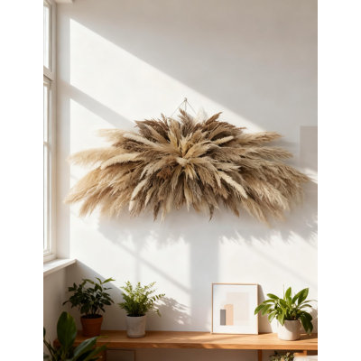 Large Boho Decor Pampas Grass Wall Decor (35-50Inch) - Natural Dried Flower All-In-One Kit ,Easy Install, Perfect Decor For Living Room、Wedding Arch、Entryway、Party Decor