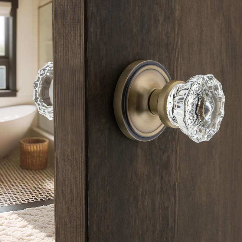 Classic Rosette with Crystal Door Knob, Antique Brass