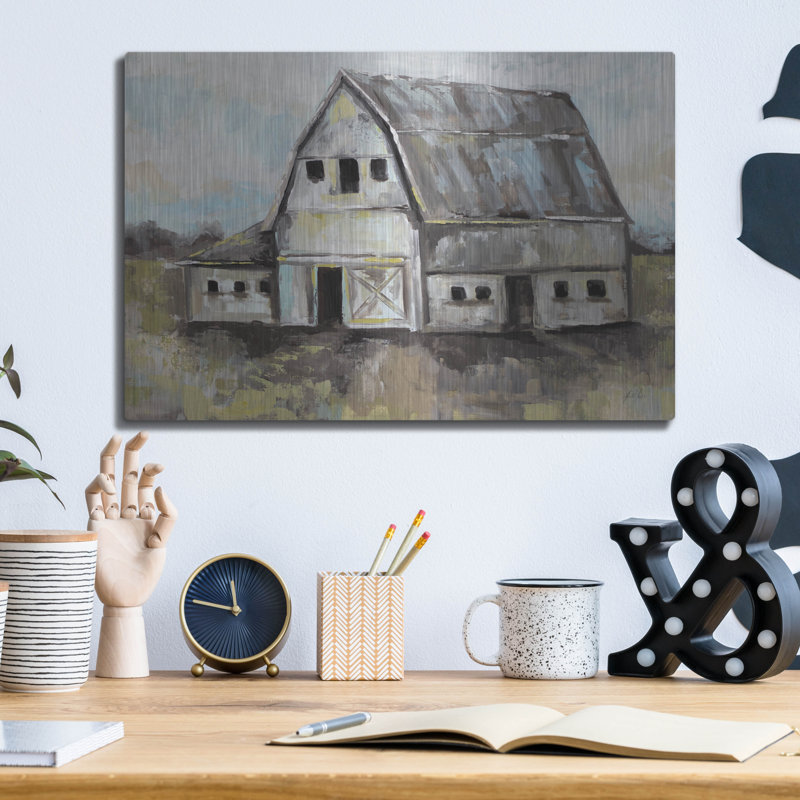 "Tranquil Barn" par Jeanette Vertentes, art mural en métal par Jeanette Vertentes, H 12 po x l 16 po