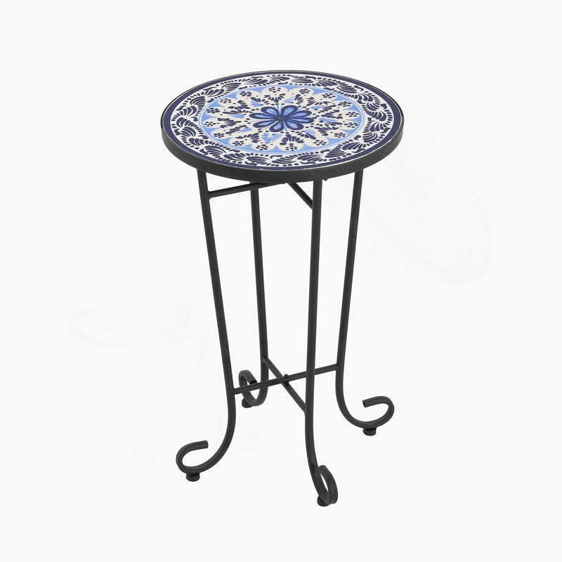 Table d'appoint de patio, bleu et noir