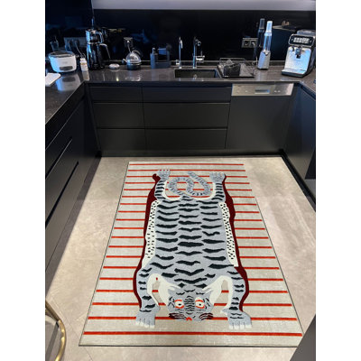 Tapis beige tissé à motif tigre