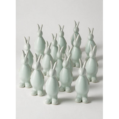 Standing Meadow Porcelain Rabbit Figurines, White Easter Bunny Decorations for Spring Home Décor, Farmhouse Tabletop Accent, 2.75" Diameter & 7.5" Tall