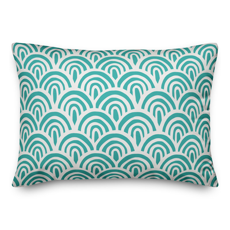 Abstract Outdoor Throw Pillow, Ocean Green/White, Pillow Cover Only - No Insert